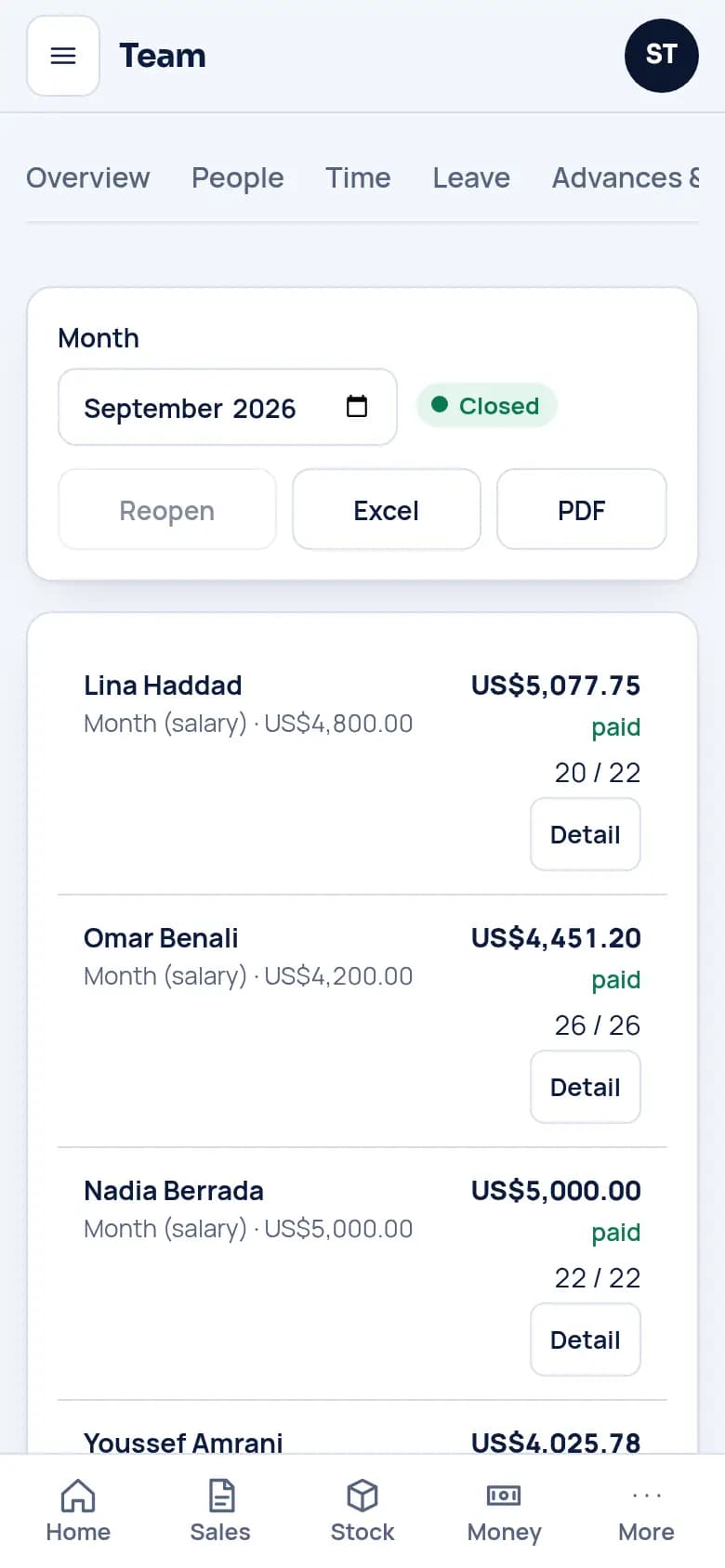 The month’s pay for the whole team, closed and paid.