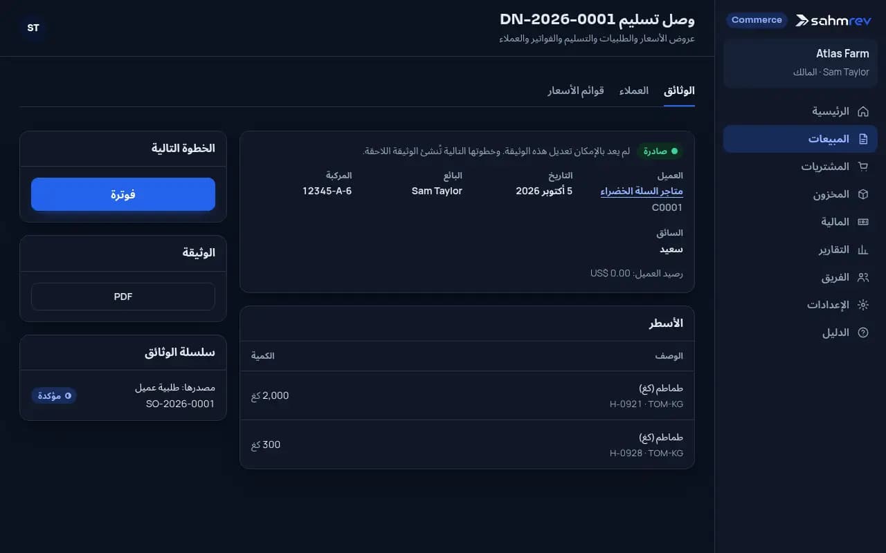 بيعوا بالوزن أو بالصندوق · المزارع والتعاونيات