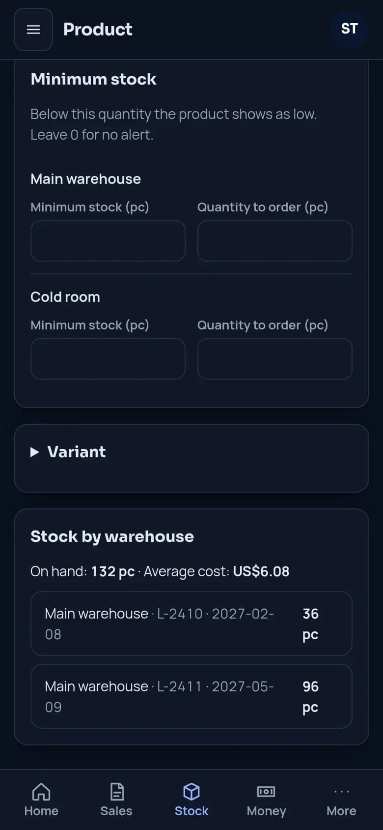 See every lot and its date · Food wholesale