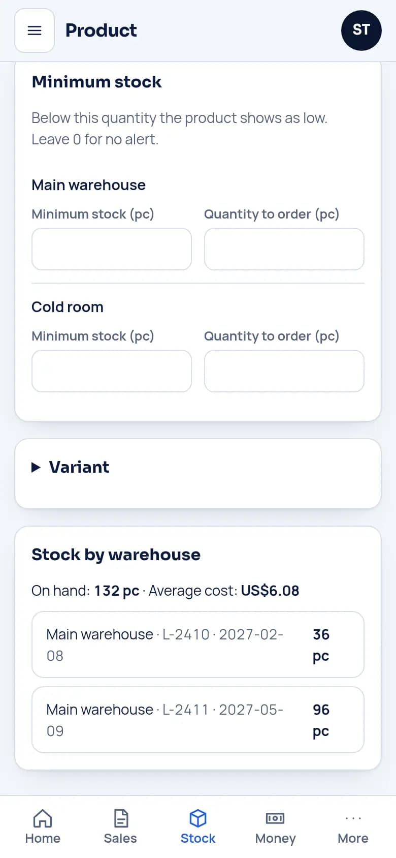 See every lot and its date · Food wholesale