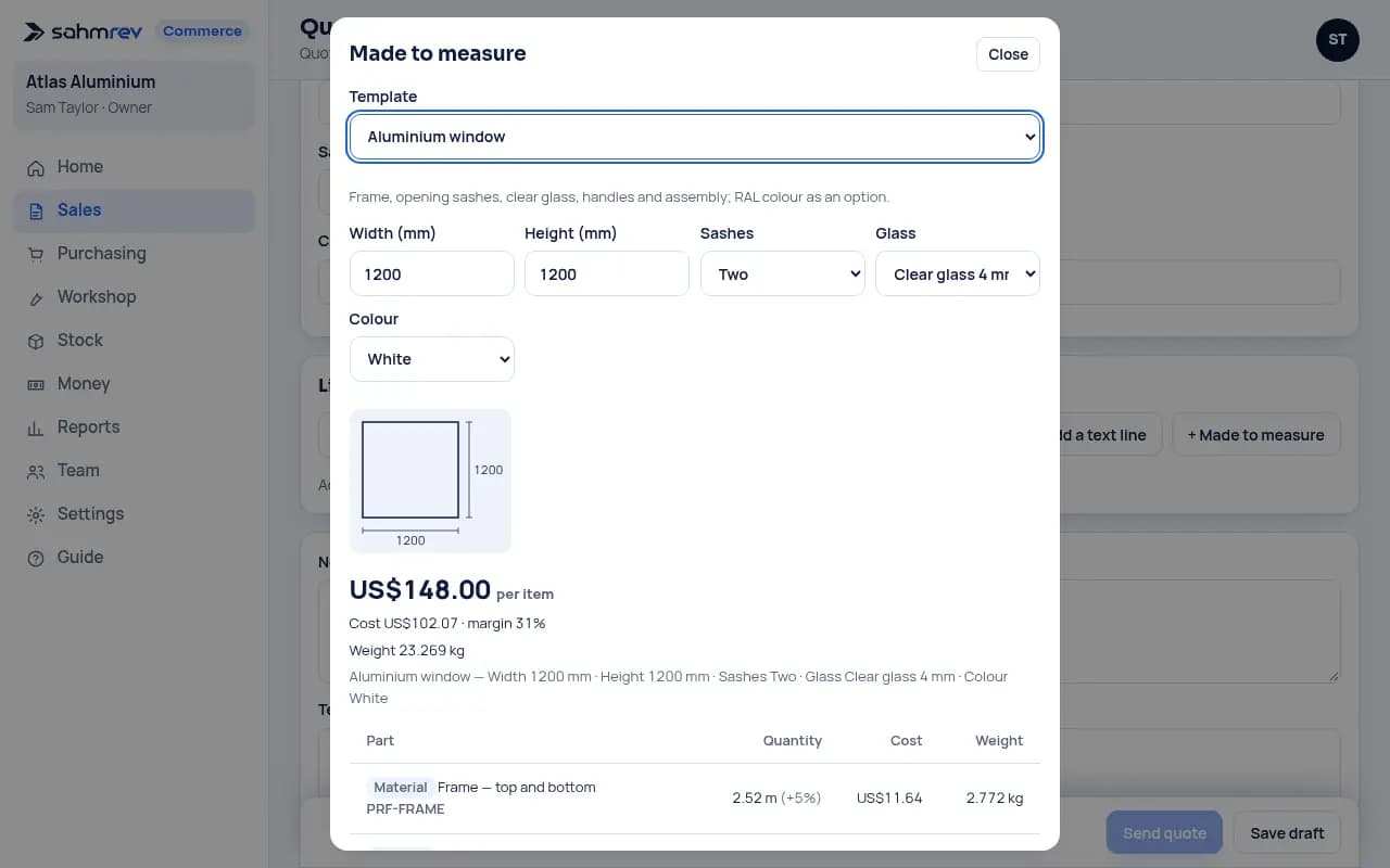 Price a window to measure · Aluminium joinery