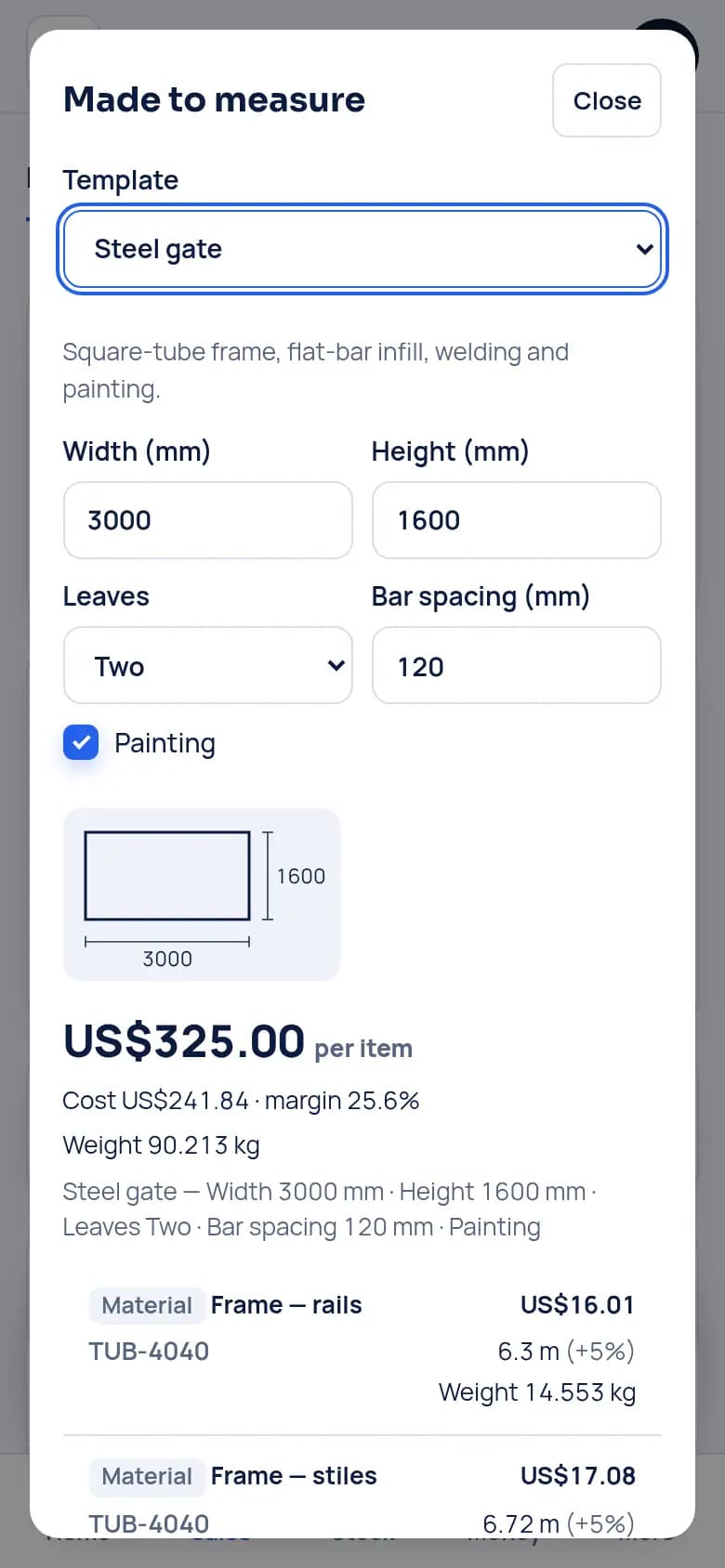 Price a gate to measure · Ironwork