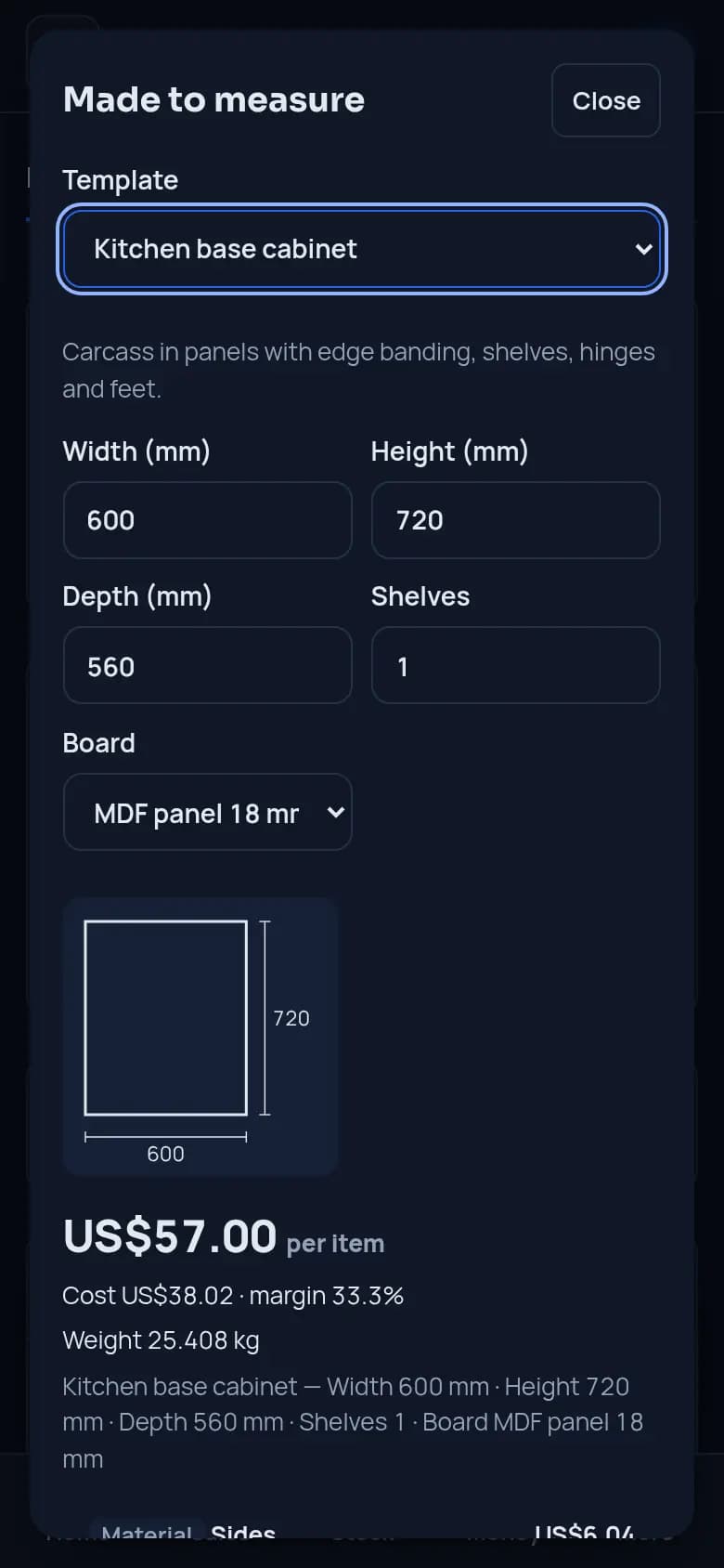 Price a cabinet to measure · Wood joinery