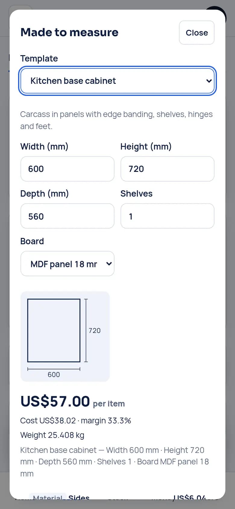 Price a cabinet to measure · Wood joinery