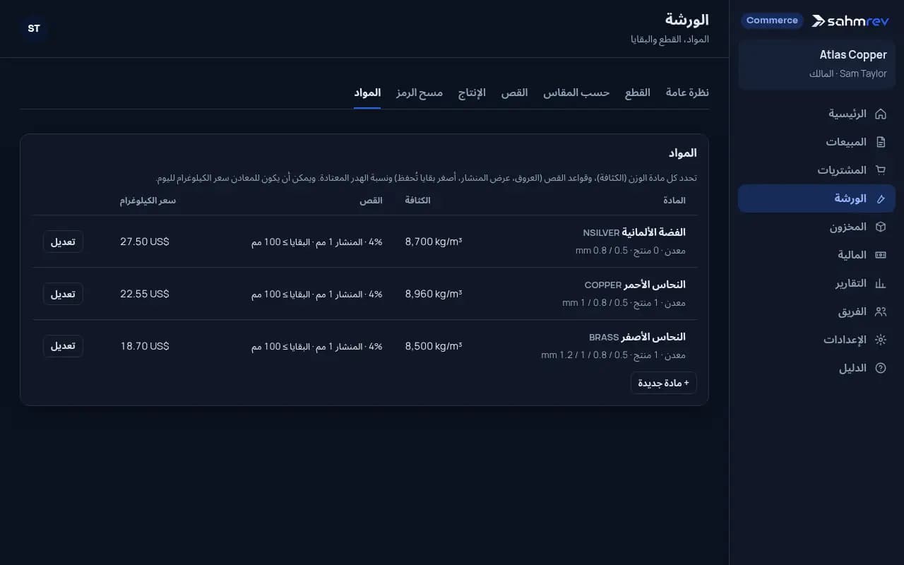 تابعوا كل صفيحة بالوزن · النحاسيات