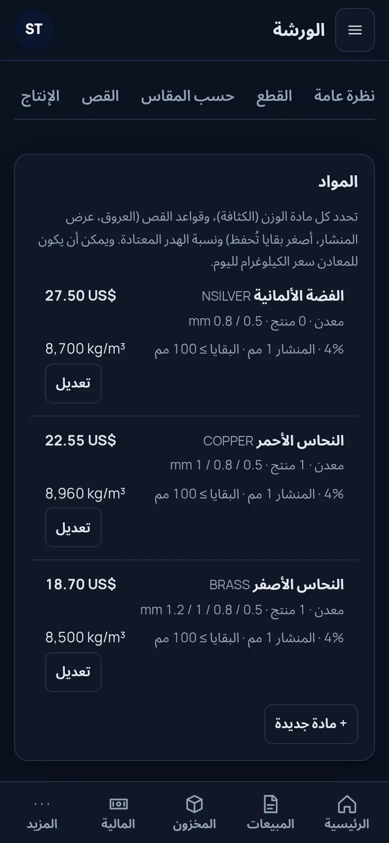 تابعوا كل صفيحة بالوزن · النحاسيات