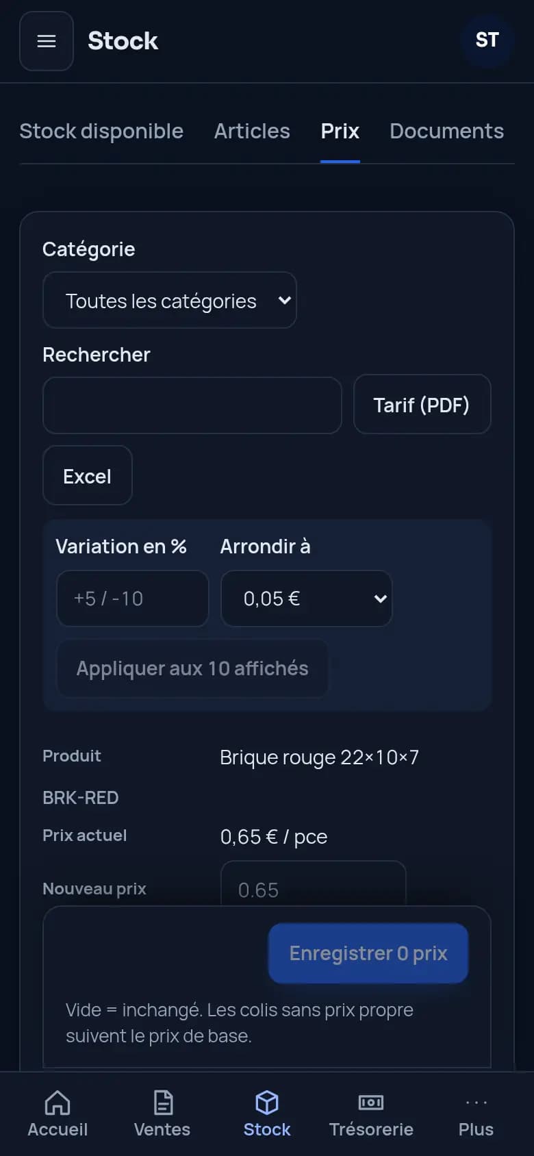 Changez les prix d’une famille d’un coup · Matériaux de construction