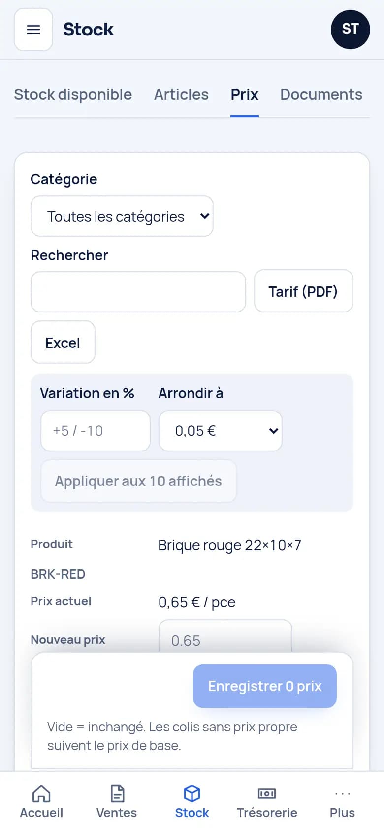 Changez les prix d’une famille d’un coup · Matériaux de construction