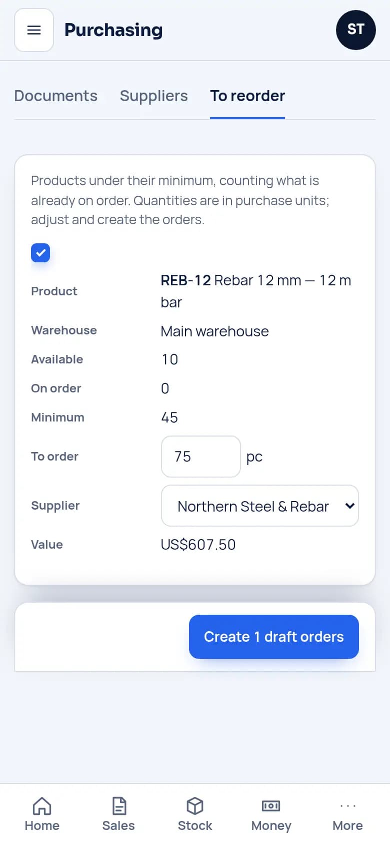 Know what to reorder · Retail shop