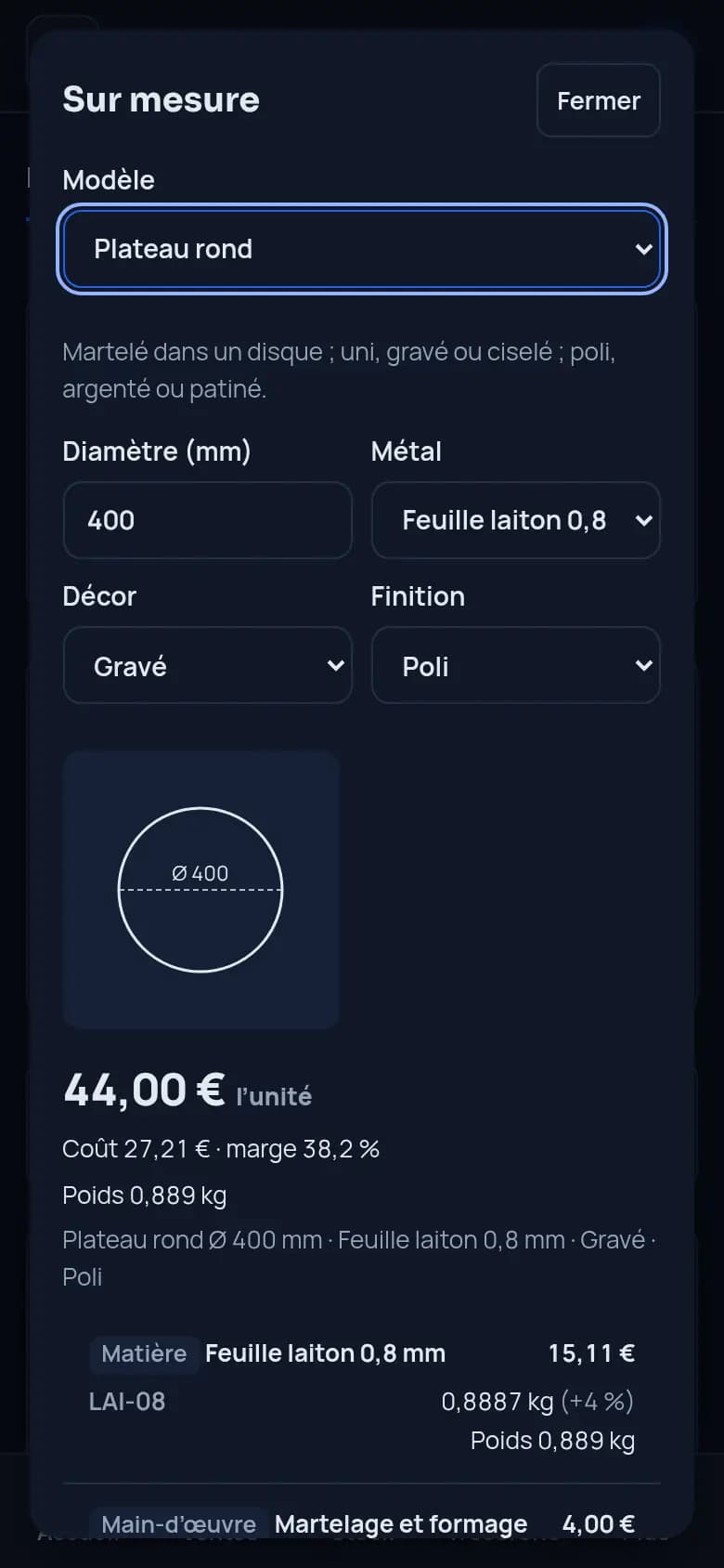Chiffrez un plateau sur mesure · Dinanderie (cuivre et laiton)