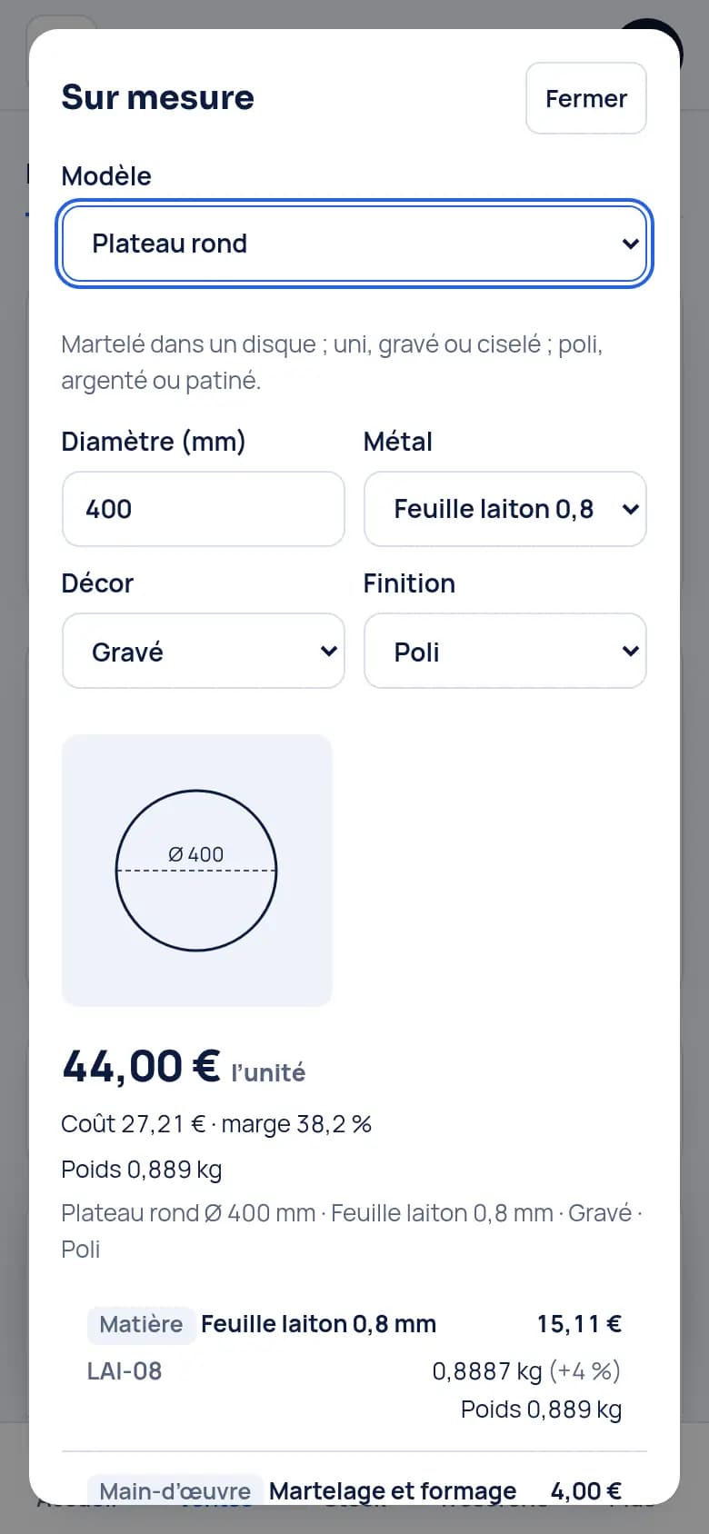 Chiffrez un plateau sur mesure · Dinanderie (cuivre et laiton)