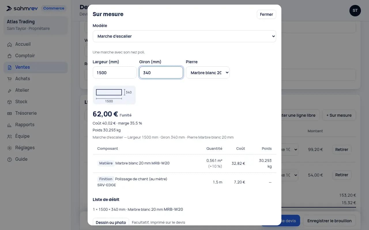 Chiffrez un plan sur mesure · Marbrerie et pierre