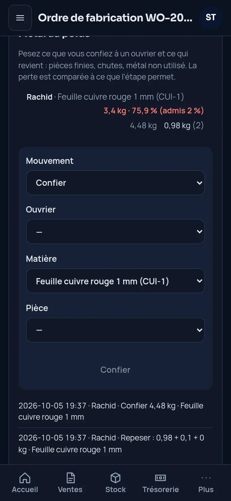 Voyez la perte de métal à chaque étape · Dinanderie (cuivre et laiton)