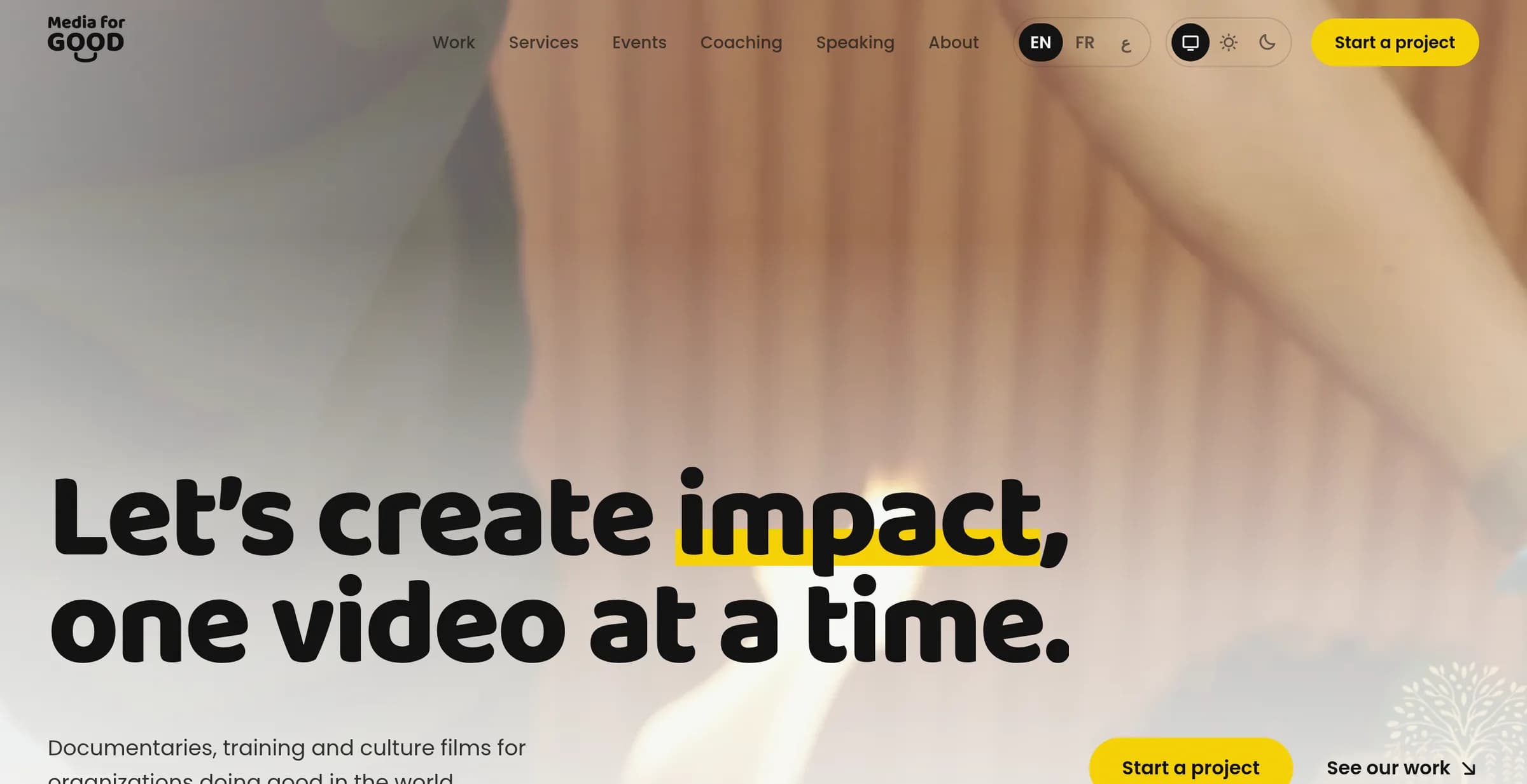 Media for Good · Studio site with a film portfolio